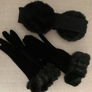 Elegant Black faux Fur-Trimmed Gloves and Earmuffs Set
